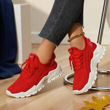 Mesh Platform Shoes Lace-Up Design Breathable And Shock-Absorbing Daily Activities, Casual Walks Comfortable And Lightweight Practical Shoes