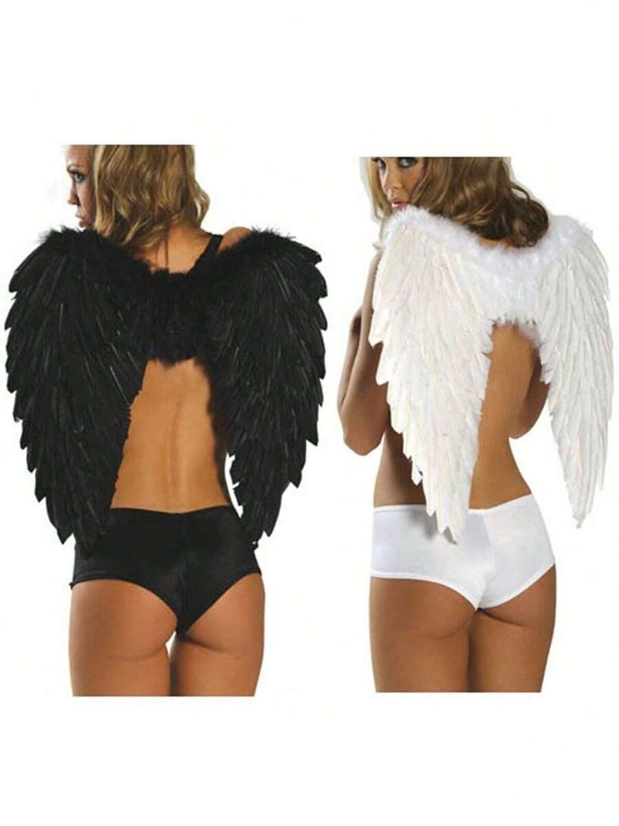 1pc Natural Feather Material White Angel Wings Set, Perfect For Holiday Angel Costume, Photo Shoot, Stage Performance And Cosplay Props (Since It's Made Of Natural Feathers, There May Be Slight Imperfections In The Craftsmanship And Product, Such As Some Dirt, Dust, Glue Marks And Glue Overflow, Which Is Normal) - Multicolor - View 1