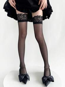 2双时尚性感黑白大腿高筒渔网袜，女士适用 - 黑與白 - 查看 2