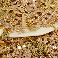 10pcs/20pcs/50pcs Retro Charms For Jewelry Making, Multiple Alloy Material Bright Gold And KC Gold Cross Mixed Pendants,Can Be Used To Make Necklaces, Bracelets, Keychain Pendants, Multiple Random Mixed Shipments - M552 - View 9
