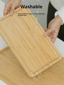 1/2 Pcs Bamboo Wood Tray, Serving Plate, Breakfast Plate, Restaurant Kitchen Tray, Fruit Plate, Coffee Plate, Tea Plate, Snack Plate, Living Room Decor, Suitable For Hotel, Restaurant And Home Use, Can Hold Fruit, Dessert, Snacks, Holiday, Thanksgiving, Christmas, New Year, Outdoor, Beach And Patio Multi-Functional Tray. - Apricot - View 9