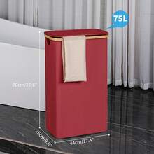 Slim Laundry Basket With Lid, Narrow Laundry Hamper With Removable Bag, Dirty Clothes Basket With Handles Bathroom, Bedroom & Laundry Room, 75L Beige - Burgundy - View 2