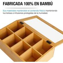 Caja Organizadora para Té Fabricada 100% con Madera de Bambú, 8 Compartimentos, Diseño Minimalista, Compacto y Multifuncional, Caja de Almacenamiento para Tisanas - 1 - Ver 3