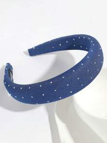 3/1pc Fashion Denim Rhinestone Fabric Headband, Minimalist Wide-Brim Headwear Suitable For Daily Commute And Work