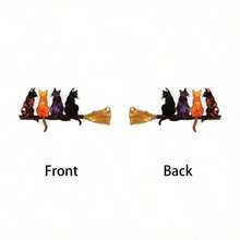 Whimsical Cat With Broom Suncatcher - Colorful Hanging Ornament For Garden Window Wall Decor, No Installation Needed