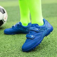 Boys Soccer Cleats -Shock-Resistant BreathableComfortable And Ready For Competition - Hook AndLoop Fastener Pu Upper Nylon Lining EVA Insole Print Patterned Design