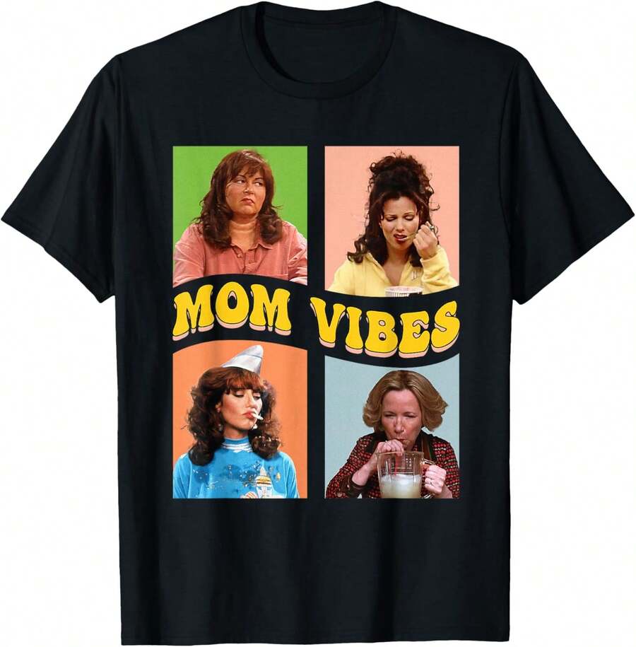 Retro Nineties Mom Vibes Vintage Mother's Day Women Shirt T-Shirt - 黑色 - 查看 1