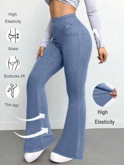 Pantalones vaqueros acampanados de talle alto para mujer de talla grande - Pantalones de mezclilla elásticos con control de abdomen, levantamiento de glúteos y estilización de piernas, pantalones anchos cómodos para fiestas de Halloween, uso diario y otoño-invierno