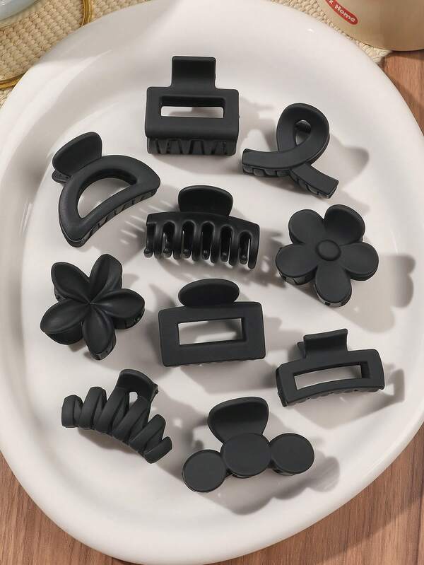 10개/세트 무광 브라운 단색 미니멀리스트 플라워 웨이브 반원형 사각형 엇갈린 귀여운 작은 헤어 클로 클립 가을 겨울 헤어 클립 여성용 휴가 의상 여성 우아한 헤어 클러치 여름