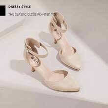 Women's IN3 D'Orsay Pumps Low Kitten Heels For Women Dress Shoes Pointed Closed Toe Wedding Bride Ankle Strap Dressy Silver Black Nude White Gold Heels For Women-2025 - 裸色絨面革 - 查看 7