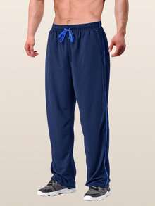 Men's Quick Dry Tracksuit Bottoms Mesh Jogging Sweat Pants Loose Fit Athletic Pants With 2 Zipper Pockets - Navy Blue With Blue - View 2