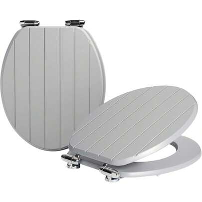 2 Pack Soft Close Toilet Seats -  Oval-Shaped Wooden Toilet Seat Antibacterial Loo Lid With Universal Chrome Hinges, Fixings & Fittings
