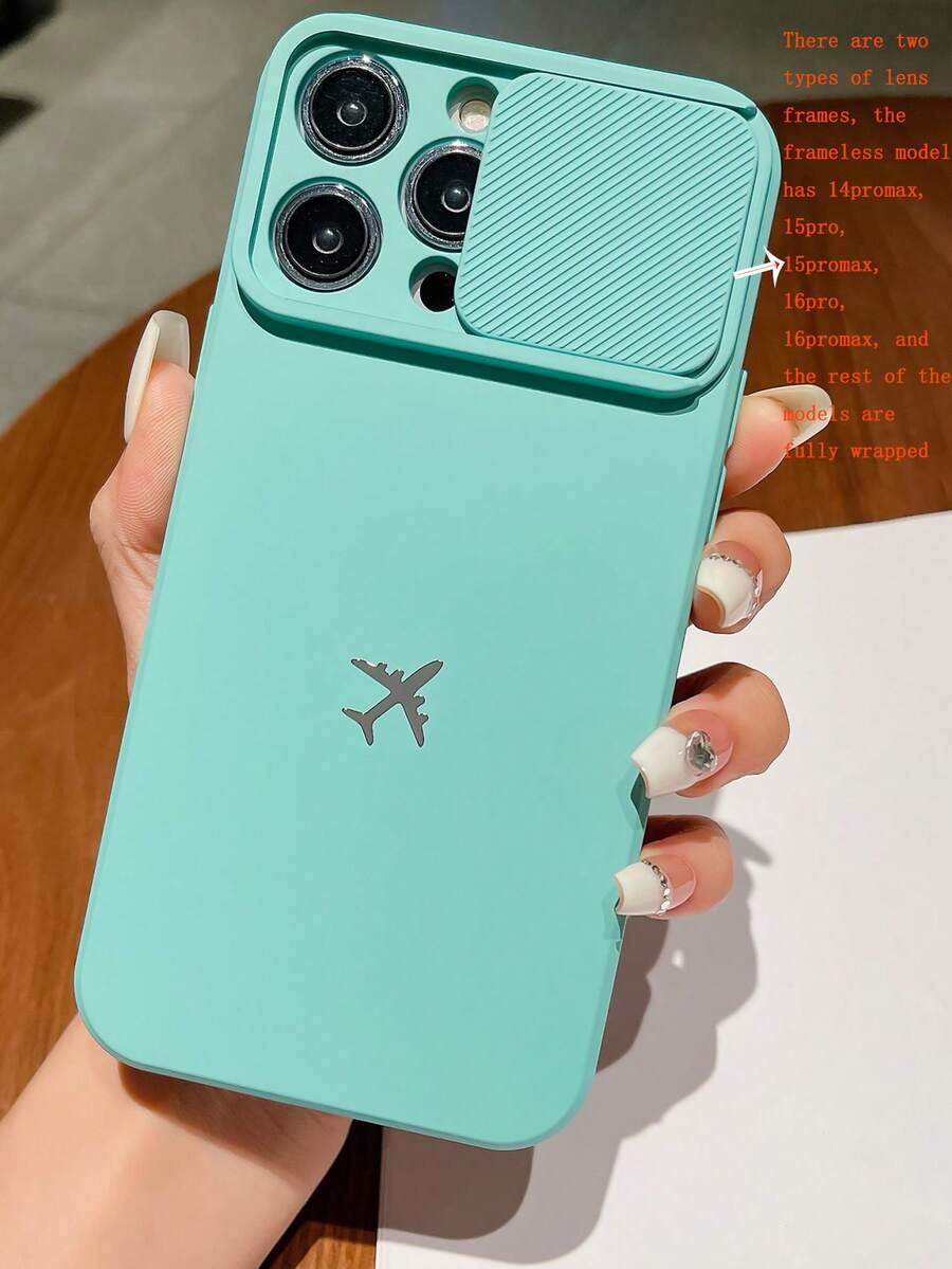 Ốp lưng điện thoại chống rơi hình máy bay bằng kim loại thời trang mới, tương thích với iPhone 11/12/13/14/15/16 Pro Max - Màu xanh ngọc - Xem 1