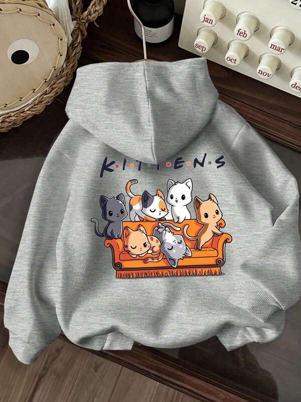 Sudadera con capucha con estampado gráfico y forro polar para adolescentes, cálida y cómoda para otoño/invierno