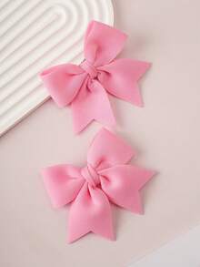 2pcs Girls' Fuchsia Bow Hair Clips, Fashionable & Cute For Everyday Use - Pink - View 5