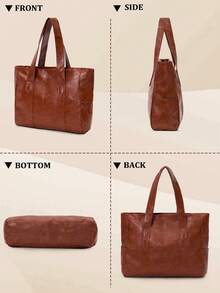 NEWHEY Men's Simple Handbag - PU Leather Shoulder Tote Bag, Fashionable Large Capacity Work Bag, Suitable For College Students, Office, Business Commute, Portable Shopping, Retro Style - Multicolor - View 2