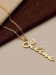 Vòng cổ tên tùy chỉnh cho phụ nữ Mặt dây chuyền chữ cái dọc cá nhân hóa Choker Trang sức bằng thép không gỉ Quà tặng Chuỗi vàng Cổ áo - vàng vàng-2 - Xem 7