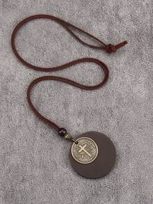 1 pieza Collar colgante de madera redondo hueco de estilo bohemio vintage, elegante collar para hombres y mujeres, cordón de terciopelo marrón con cuentas, regalo para madre, novia, novio, festividades