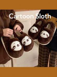 Women's Cute Sloth Design Indoor Slippers, Warm Thick Sole Non-Slip House Slippers For Winter - Chocolate Brown - View 7