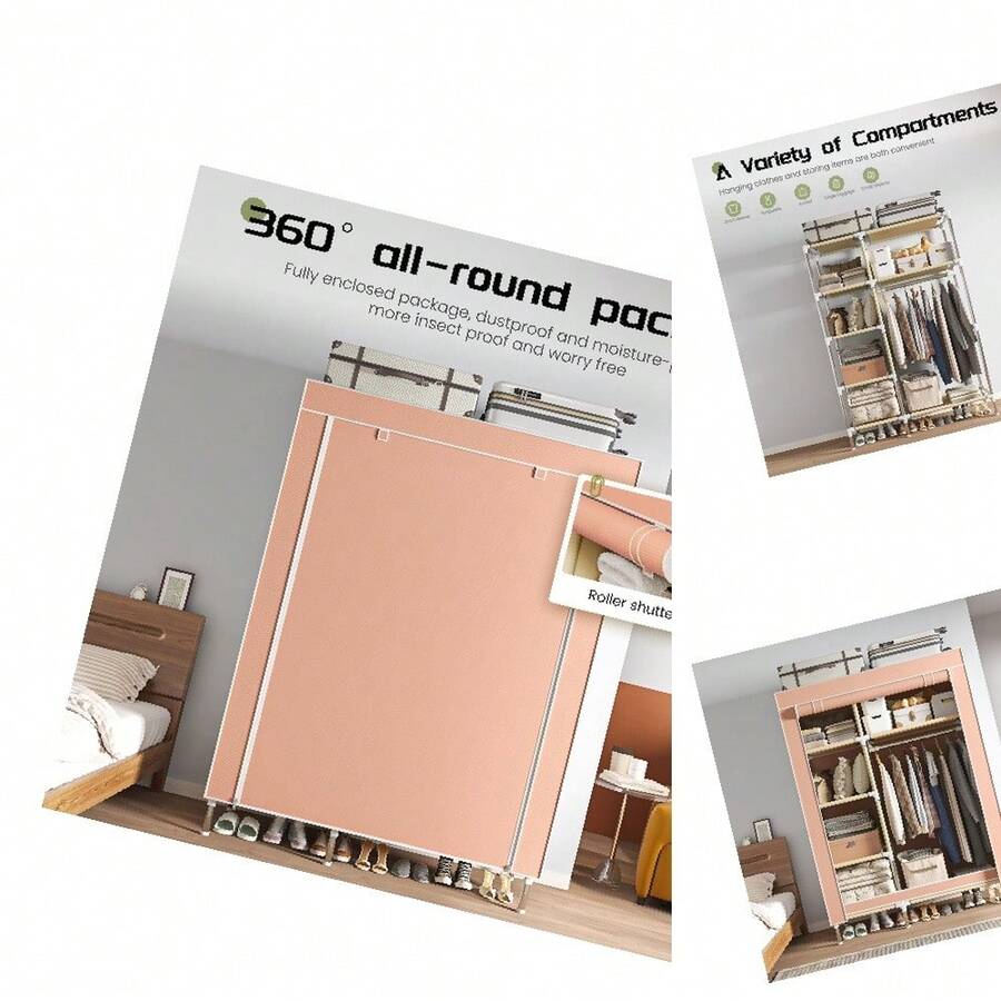 Portable Metal Hanging Clothes Closet With 5 Shelves, Pink, Strong And Sturdy, 41. 34x17. 72x66. 93 Inches