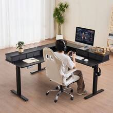 Large L + Drawer + Double Monitor Stand 63*55 Inches