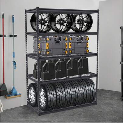 Estantería de garaje de 122 x 61 x 183 cm, de alambre resistente de 5 niveles y 1137 kg de capacidad, con estantes metálicos ajustables, ideal para garaje, sótano, despensa y almacén.