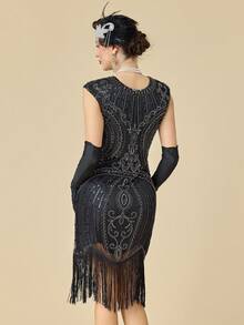 Váy đầm Flapper thập niên 1920 dành cho nữ, váy cocktail tua rua sequin Great Gatsby thập niên 20 - Bạc - Xem 7