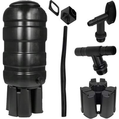 100L Slimline Garden Water Butt With Stand And Tap, UK Made - Lid & Rainwater Diverter Kit Included - Waterbutt For Garden & Decking -  Plastic, Easy To Set Up
