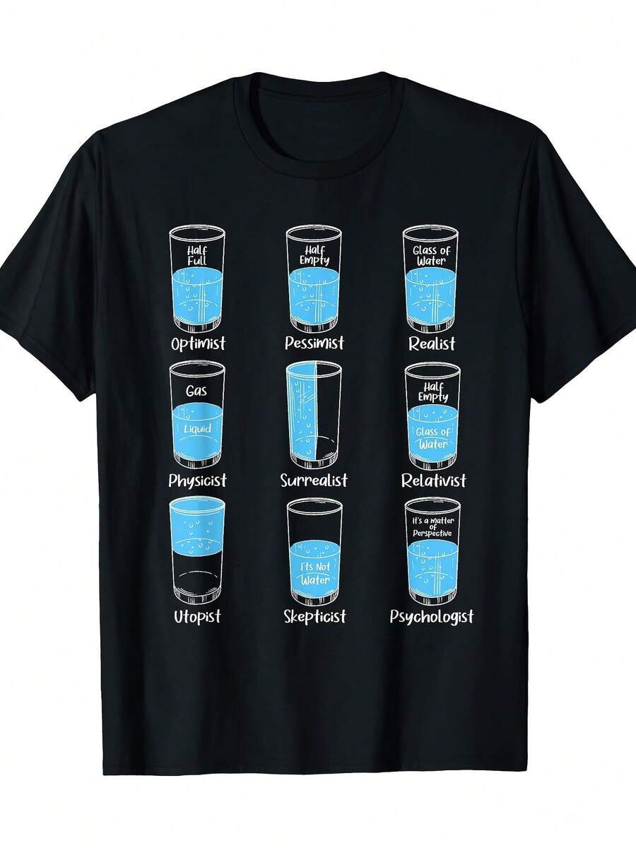 Camiseta de psicología de vidrio medio lleno vacío - 200g, camiseta de 100% algodón regalo - Negro - Ver 1