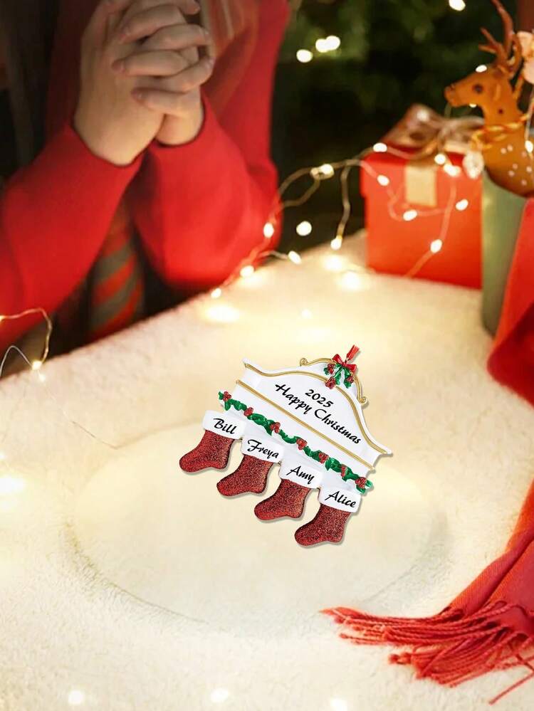 1 Piece Ornament With Name Personalized Ornament - Custom Christmas Socks Home Home Decoration, Family Christmas Day Name Pendant, Christmas Tree Decoration, Suitable For Tree Ornaments, Ornaments, Christmas Gifts, Gifts For Parents, Pets, Friends, Winter Holiday Gifts, Back-To-School Season Winter Gift Ideas, Valentine's Day Gifts For Boys And Girls. - Multicolor - View 4