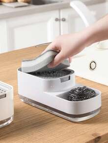 1pc 2-In-1 Soap Dispenser With Sponge Holder, Liquid Soap Pump Bottle, Bathroom Lotion Container, Bathroom Accessories Kitchen Items Kitchen Accessories Kitchen Kitchen Tools - White - View 5