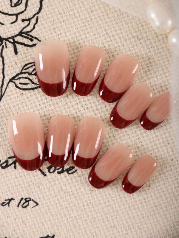 XEERCOOU 10pcs Nails Short French Style Press On Nails Minimalist Green Purple Yellow Black Red Office DailyWear False Nails Artificial Nails Kit Includes 1sheet Adhesive Tabs &1 Pc Mini File