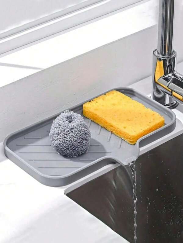 1 pieza Jabonera de silicona con drenaje - Antisalpicaduras, Alfombrilla antideslizante para encimeras de cocina y baño. Almohadilla de silicona gruesa para goteo de grifos, protector contra salpicaduras y almohadilla de drenaje absorbente. Accesorios gruesos y duraderos para fregaderos de cocina y baño.