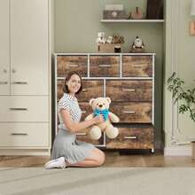 Drawer Storage Cabinet, Fabric Storage Drawer Units, Storage Tower Organizer, Entertainment Center With Fabric Drawers, TV Stand, Dresser With Fabric Bins, Sturdy Steel Frame, Easy Pull Handles, Stylish Chest Of Drawers For Bedroom, Hallway, Entryway, Living Room, Closet, Office, (Some Models With 3D Artificial Diamonds Sticker And Artificial Diamonds Handles) - 9抽屜粉紅+3D貼紙+鑽石手柄 - 查看 4