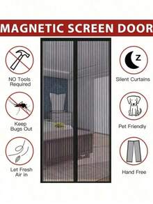 1Set Magnetic Screen Door(Send Thumbtack), Door Screen Magnetic Closure-Keeps Bugs Out Let Breeze In, Heavy Duty Mesh - Pet And Kid Friendly, Works With Front Doors, Sliding Doors - Multicolor - View 1