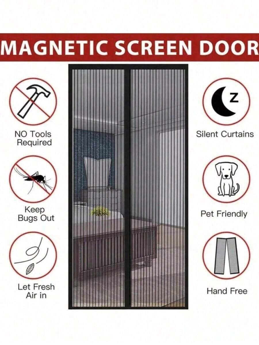 1Set Magnetic Screen Door(Send Thumbtack), Door Screen Magnetic Closure-Keeps Bugs Out Let Breeze In, Heavy Duty Mesh - Pet And Kid Friendly, Works With Front Doors, Sliding Doors - Multicolor - View 1