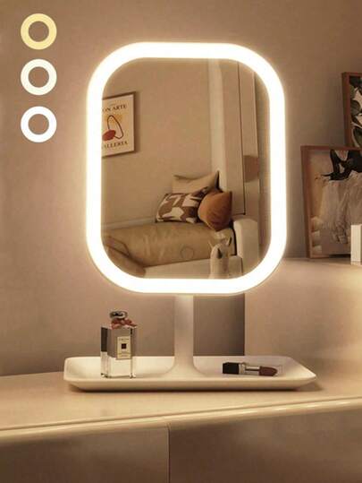 Espelho de maquiagem LED, espelho de penteadeira de mesa recarregável com luzes, 3 modos de luz, controle de toque, brilho ajustável, espelho de beleza iluminado portátil, espelho cosmético de penteadeira de viagem com luzes
