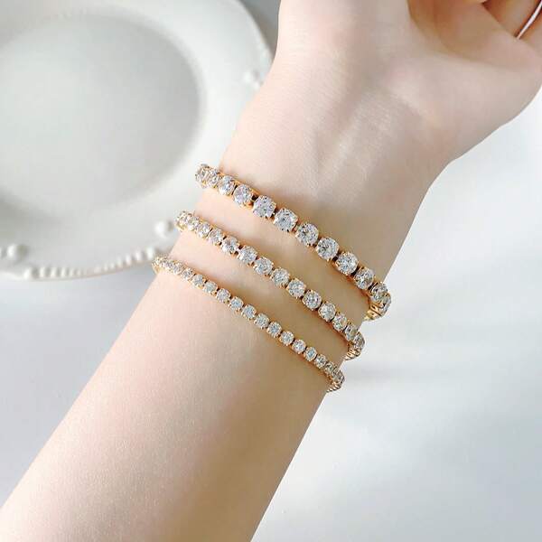 The Perfect Christmas Gift For Men And Women:1pc Hiphop Style Stainless Steel Tennis Chains Setting With 3A Cz Stones Bracelets For Men And Women As Birthday Gift And Dairly Wear