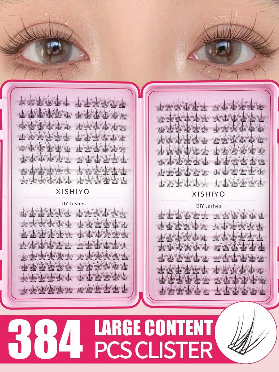 384pcs/Set, 32 Rows, C0.07C, Natural Appearance Lash Cluster Whispy DIY Sunflower Eyelash Book, 4pcs Set, Lash Extension, Natural Cluster Cartoon Lashes Suitable For Party, Gift For Women And Girls - D - 查看 1