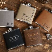 1 Set Personalized Engraved Leather Flask, Groomsman Gift, Customized Groomsman Leather Flask, Best Gift For Men, Groomsman Leather Flask - Multicolor - View 2