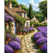 Kit de pintura de diamantes 5D - Campo de flores moradas, diamantes acrílicos redondos, arte de pared sin marco, adecuado para decoración del hogar y manualidades, regalo de Navidad/Año Nuevo - Multicolor - Ver 2