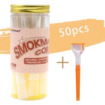 50 st/100 st förvalsade strutar på burk med 1 fyllningsverktyg - King size, ultratunn, avsmalnande spets, långsamt brinnande, obestruket papper, orange fyrkantigt multifunktionellt fyllningsverktyg, 4 storlekar tillgängliga, bärbar, lämplig för fester och utomhusbruk, perfekt för födelsedags-, jul- och Halloweenpresenter.