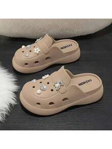 ASOFTER Women's Cartoon Cute Rhinestone Bear Design Casual Slip-On Sandals, Suitable For Outdoor & Indoor, Thick Sole, Non-Slip, Beach Shoes, Christmas Gift - Khaki - View 7