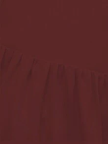 优雅日常复古法式长袖连衣裙，女士翻领褶裥A字喇叭下摆迷你连衣裙，春季款 - 酒紅色 - 查看 8