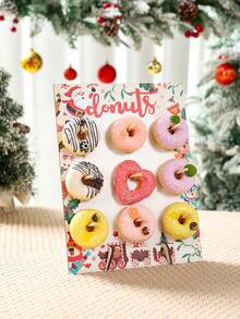 1 set de 9 trous Présentoir à donuts thème Noël, Support de décoration de Noël, Design de Père Noël, pain d'épices, train, Présentoirs alimentaires, Accessoires de décoration de desDIYi-même, Supports de décoration de gâteaux, Cadeau de Noël, Joyeux Noël, Support de cuisine de Noël, Support de gâteau pour thé gourmand d'extérieur, Fournitures pour fête de Noël, Décoration d'intérieur, Décoration de Noël, Ornements de Noël
