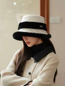 1 pieza Sombrero de cubo de mujer para otoño/invierno con parches de peluche, forro térmico, a prueba de viento, protección para las orejas, adecuado para uso diario