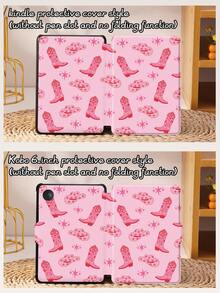 Pink Western Cowboy Pattern Tablet Case, Hat And Boot Pattern, Compatible With IPad 9.7/10.2/10.5/10.9/12.9/Pro 11, 10th Generation, Compatible With Samsung Galaxy Tab S6 Lite 10.4-Inch, Compatible With Kindle Paperwhite 12th Gen 2024, Kindle (11th Generation) 2022 Version, Soft Fall Protection, Smart Stand/Auto Wake/Sleep - Multicolor - View 10