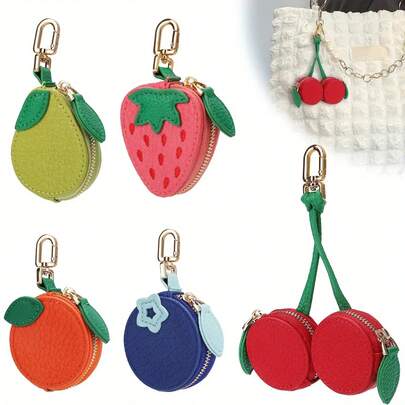 Cute Strawberry, Cherry, Blueberry Fruit Keychain Wallet - Compact Coin Purse With Gold Zipper And Storage Bag, Suitable For Women's Daily Travel Use - Birthday/Valentine's Day Gift Idea, Small Item Storage, Charming Accessories, Durable Clasp, Fashionable Small Bag