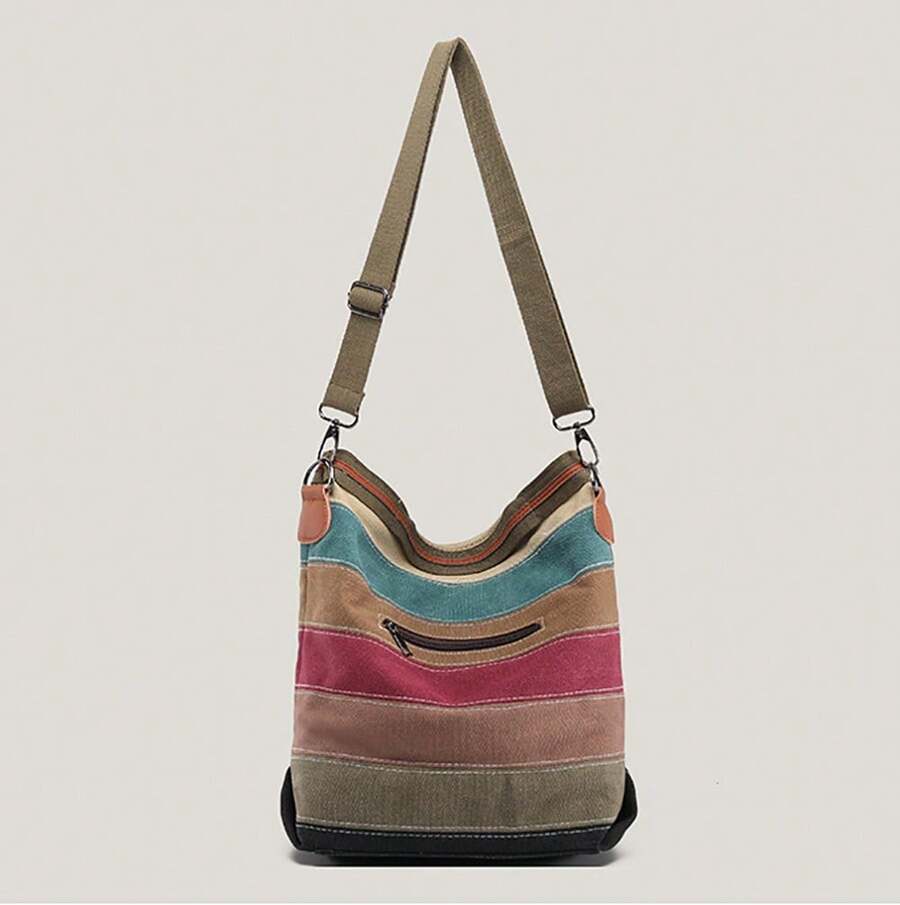 Sac à bandoulière pour femme, sac hobo en toile, sac à main, sac à bandoulière multicolore avec poignée - Multicolore - Voir 1