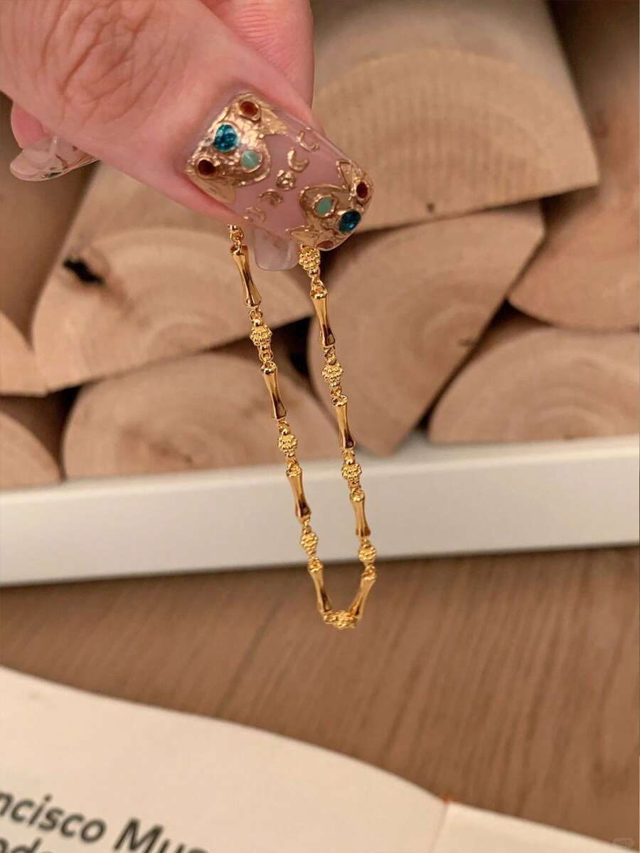 1件极简竹结925纯银手链，优雅珠宝礼物，送给女性、女友，日常配饰